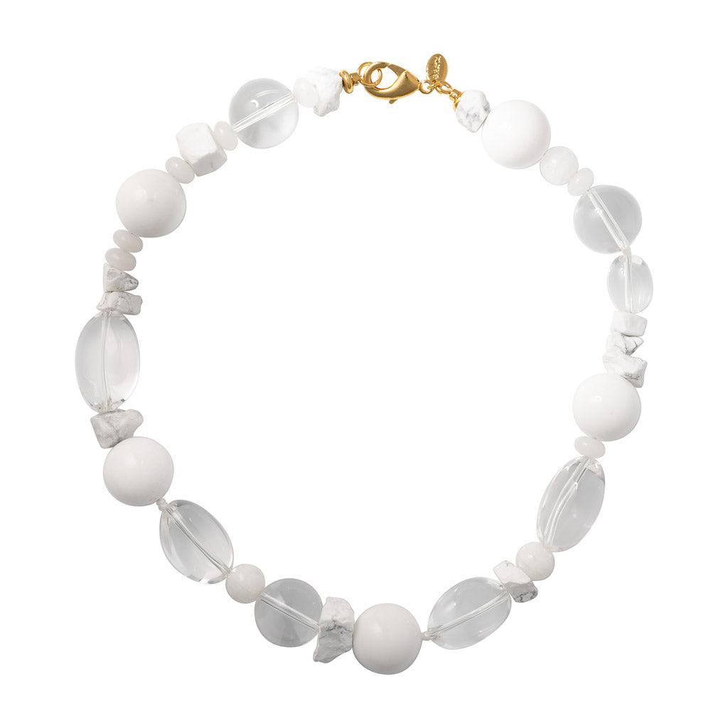 Collar Cuarzo, Howlita y Piedra Luna