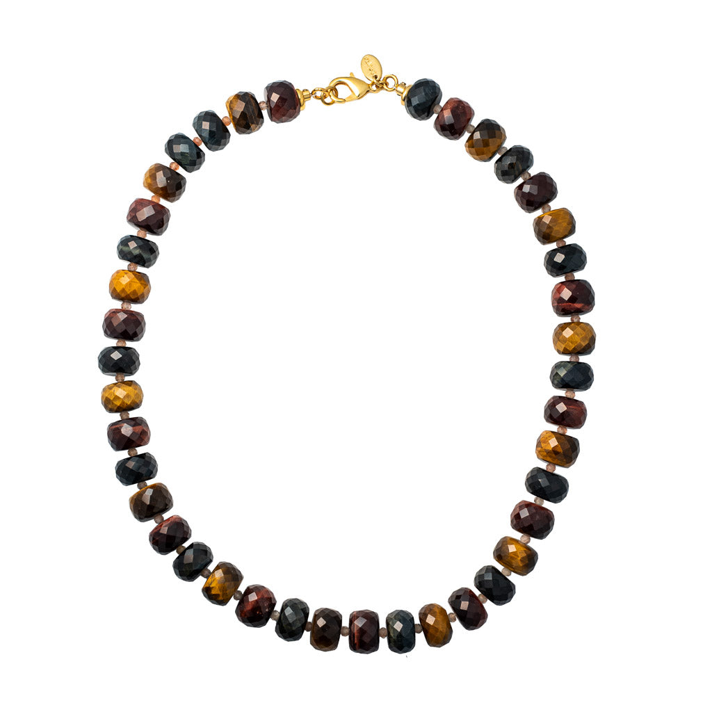 Collar Ojo de Tigre Café y Cuarzo